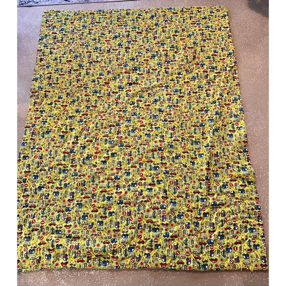 76” X 62” Hand knotted Quilt Baby Blanket Cars Buses Yellow Colorful - Picture 1 of 12